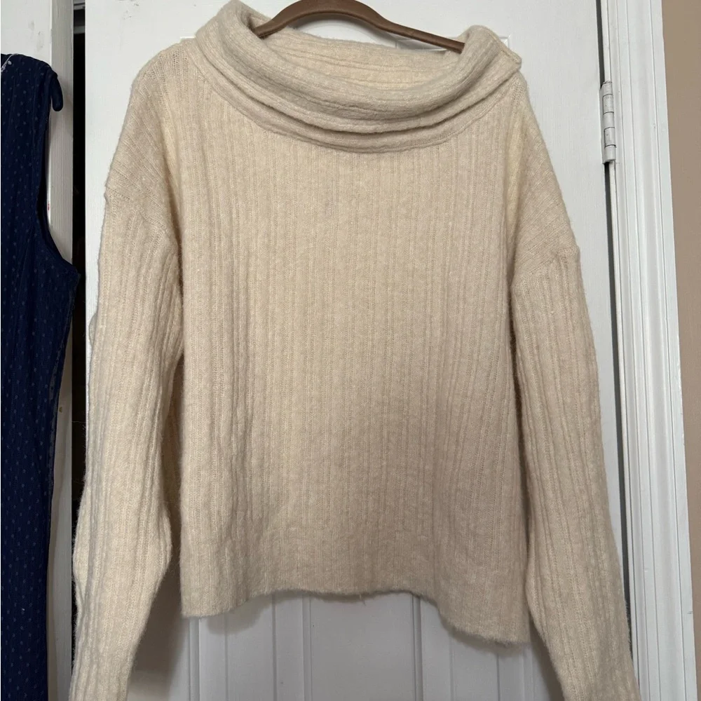 12th Tribe Off-the-Shoulder Beige Sweater - Picture 2 of 7